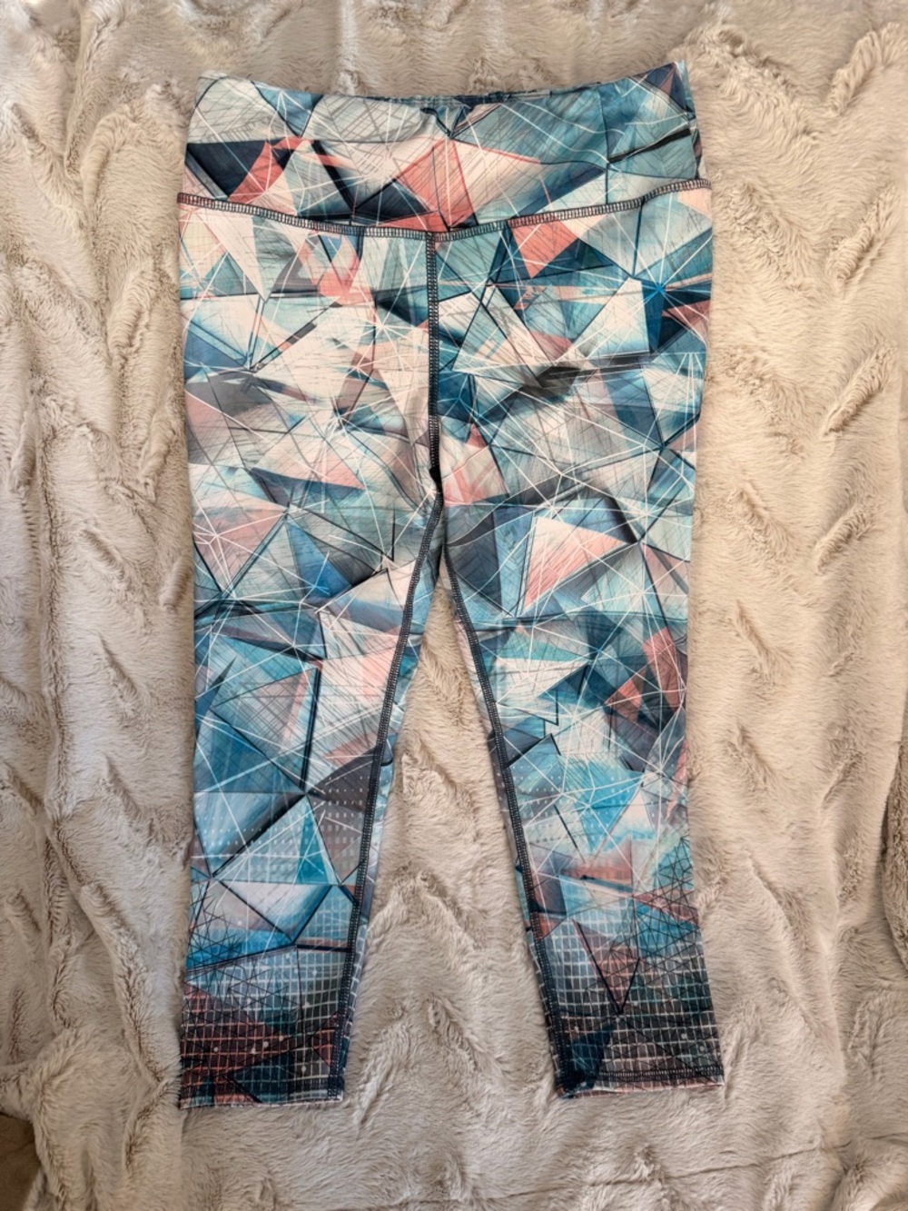 Geo Print Capri Leggings - Blue & Pink (activewear)